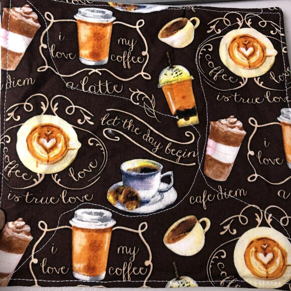coffee java espresso latte retro quilted cotton flannel Pot holders handmade - Picture 3 of 5